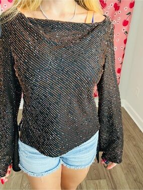 Black Beaded Top with Lined Shell